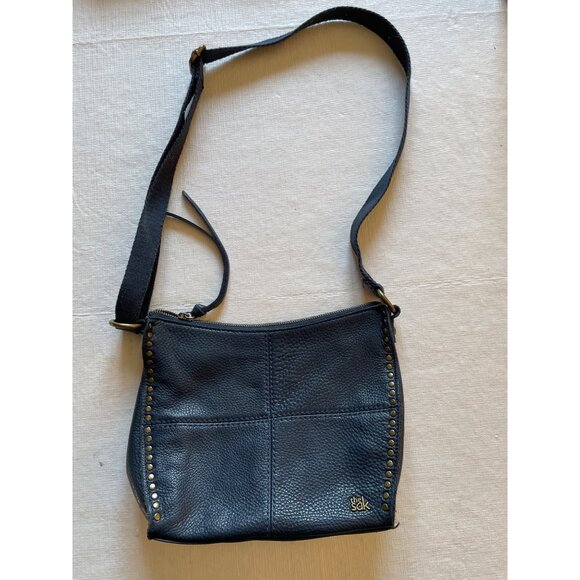 The Sak Navy Leather Crossbody Bag With Brass Studs & Adjustable Strap - Picture 1 of 10